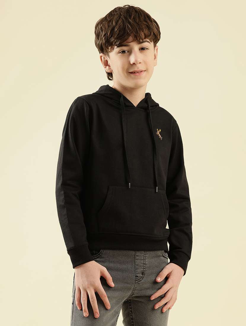 boys solid long sleeve hooded sweatshirt