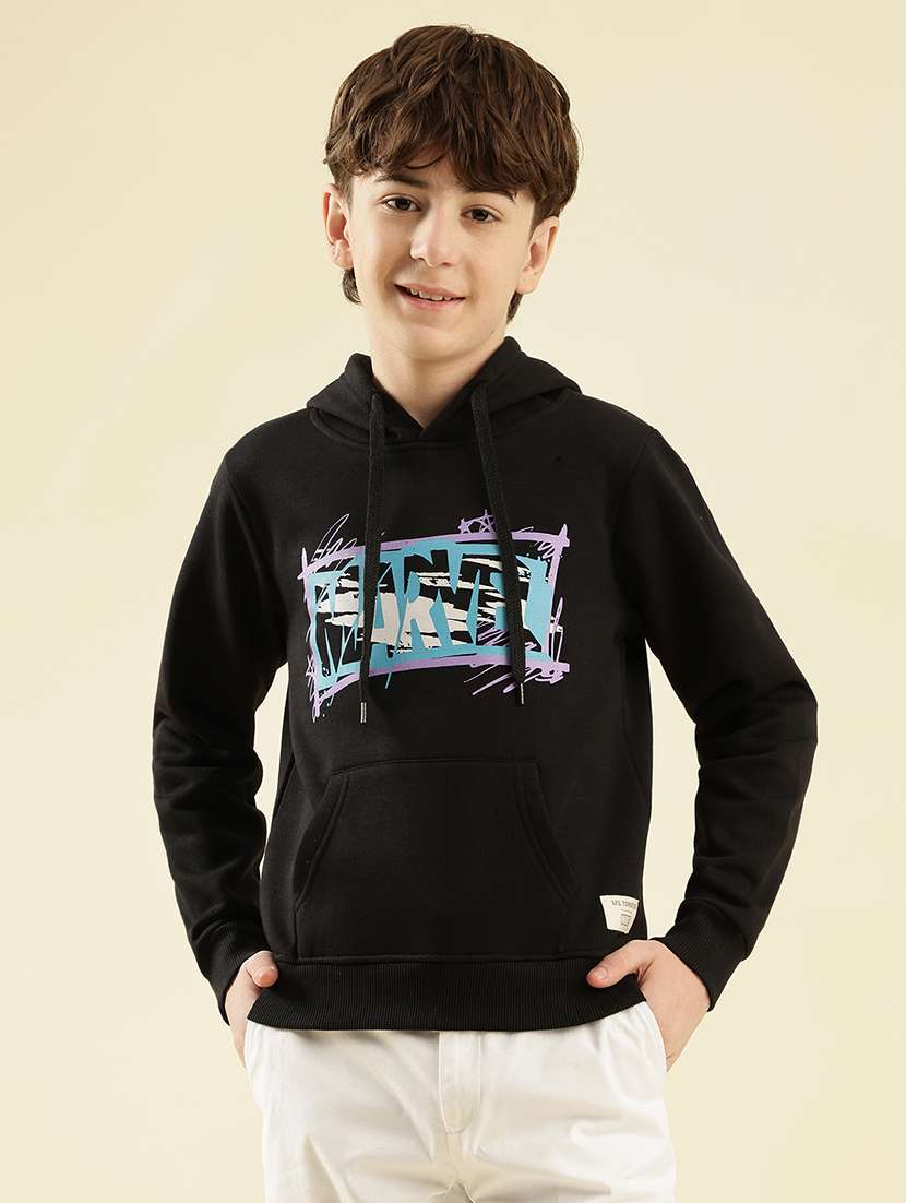 boys printed long sleeve hooded sweatshirt