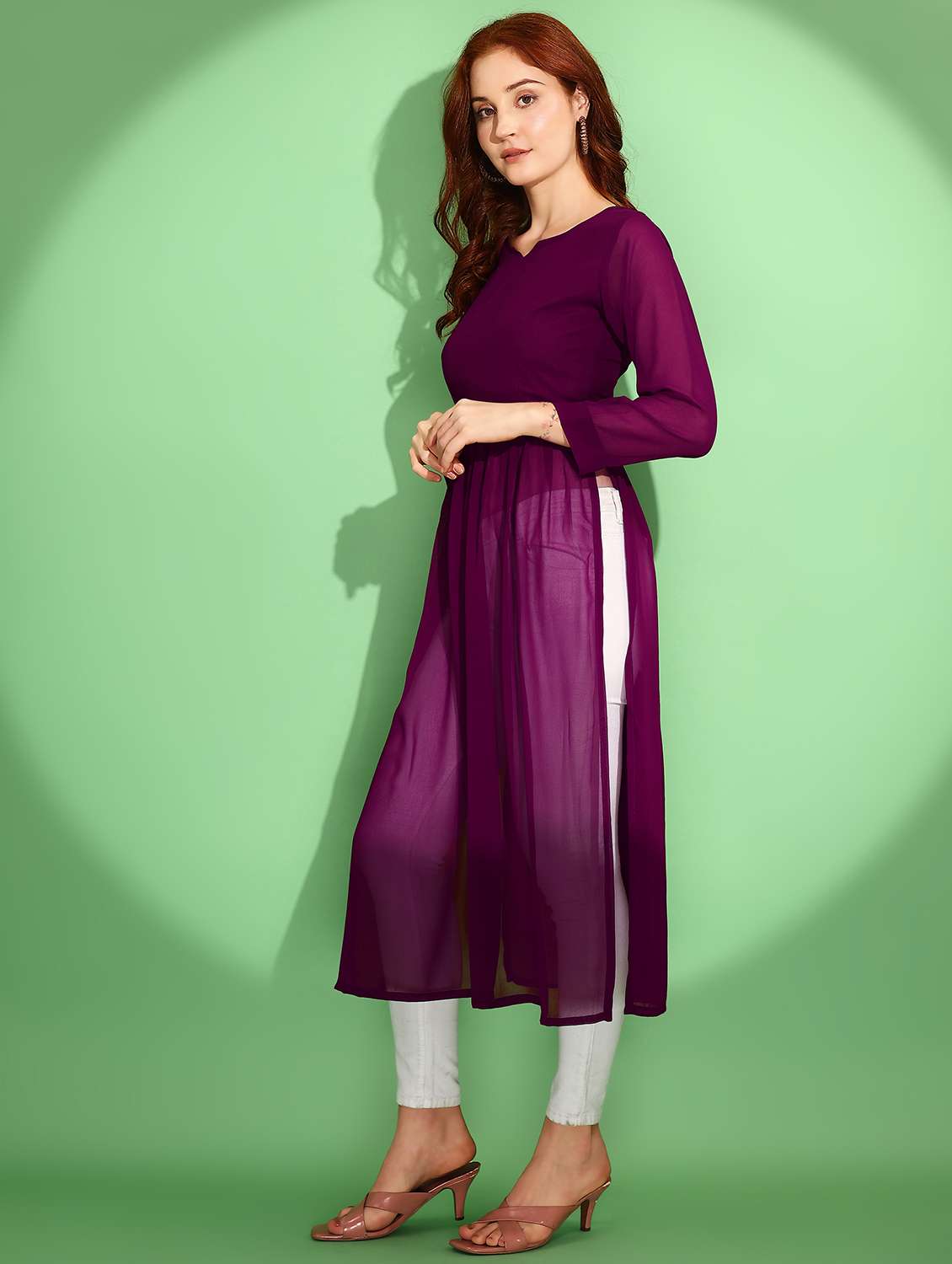 women solid long sleeve a-line kurta - 21997845 - Standard Image - 2