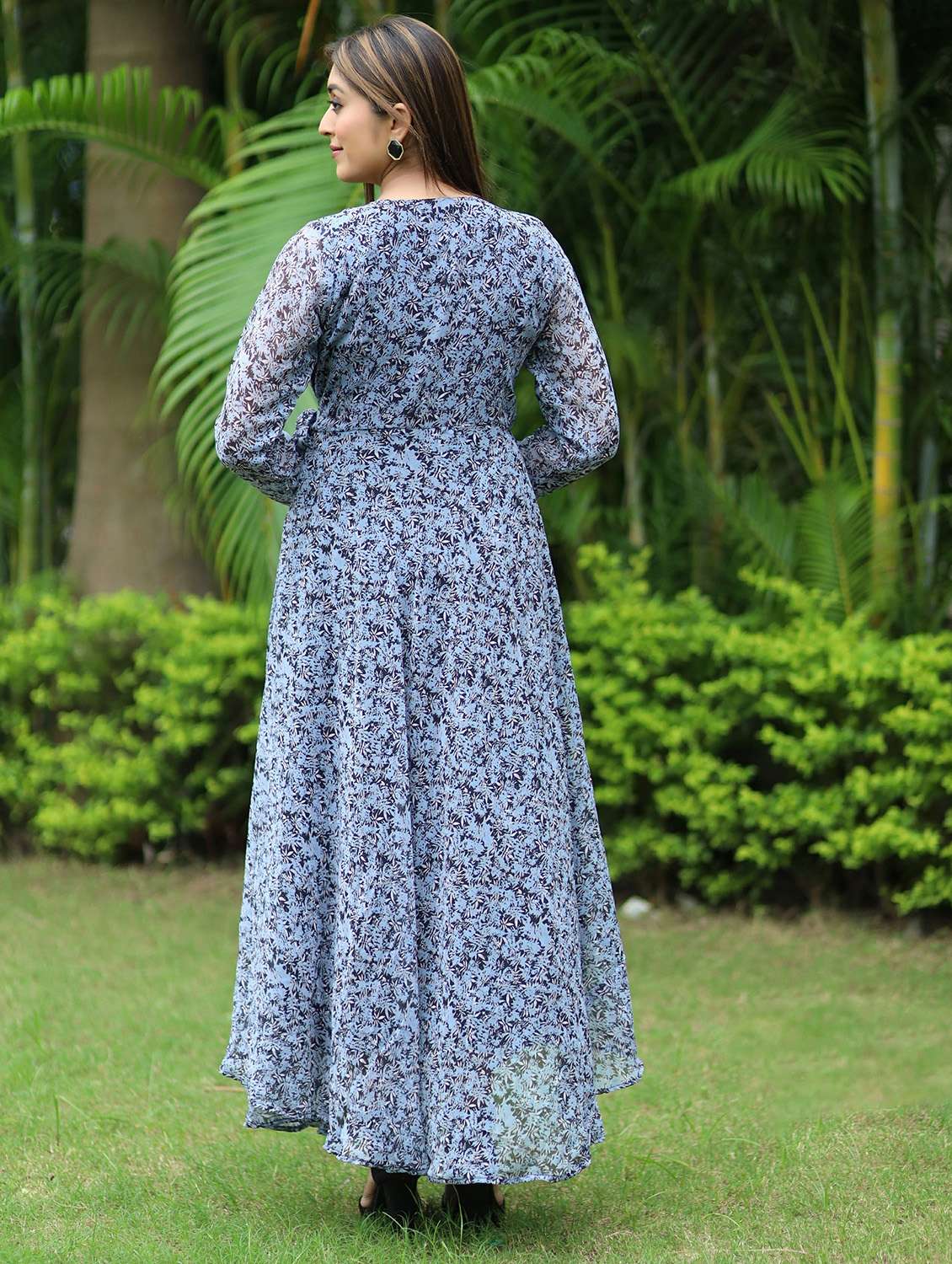 women printed long sleeve fit & flare maxi dress - 21997855 -  Standard Image - 2