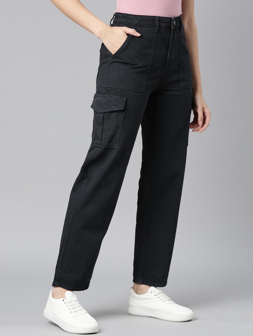 women solid high rise denim cargo - 21997885 - Standard Image - 2
