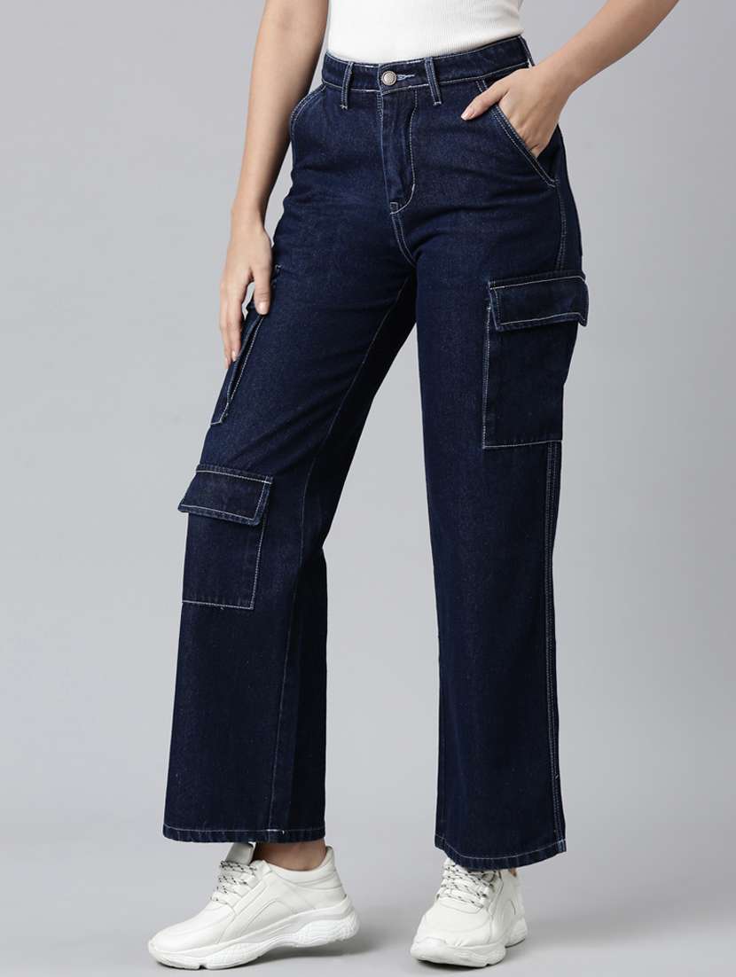 women solid high rise denim cargo - 21997886 - Standard Image - 2