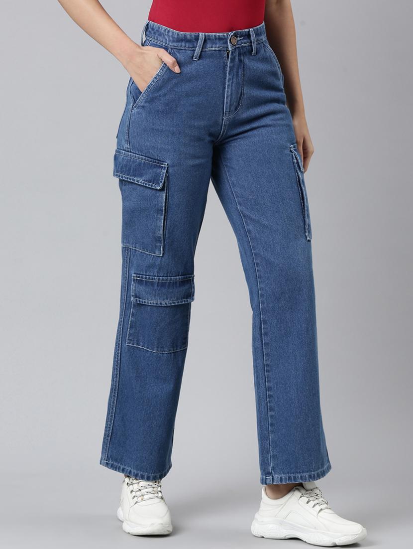 wome solid mid rise denim cargo - 21997887 - Standard Image - 2