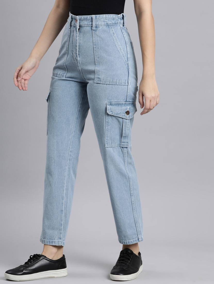 women solid high rise denim cargo - 21997889 - Standard Image - 2