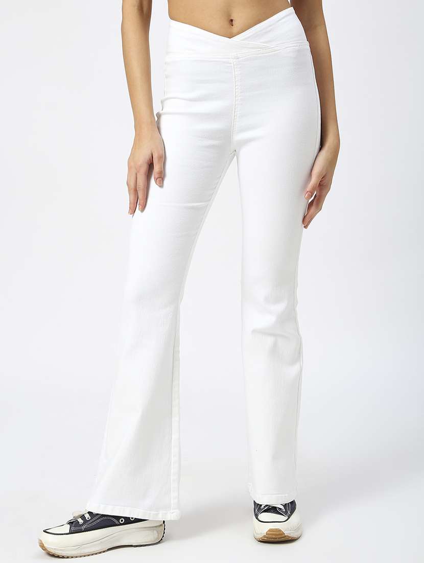 women solid high rise bootcut jean