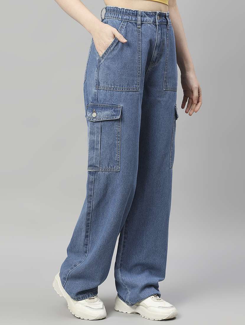 women solid high rise relaxed fit cargo - 21997894 -  Standard Image - 2