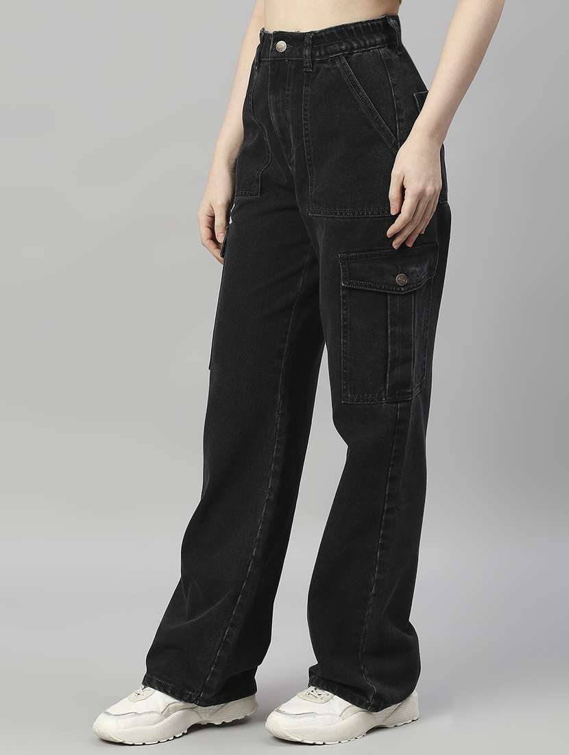 women solid high rise relaxed fit cargo - 21997895 -  Standard Image - 2