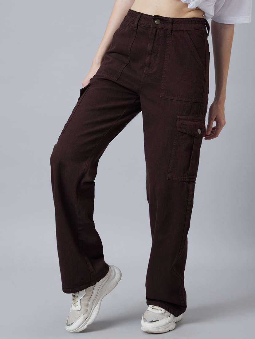 women solid high rise relaxed fit cargo - 21997896 -  Standard Image - 2