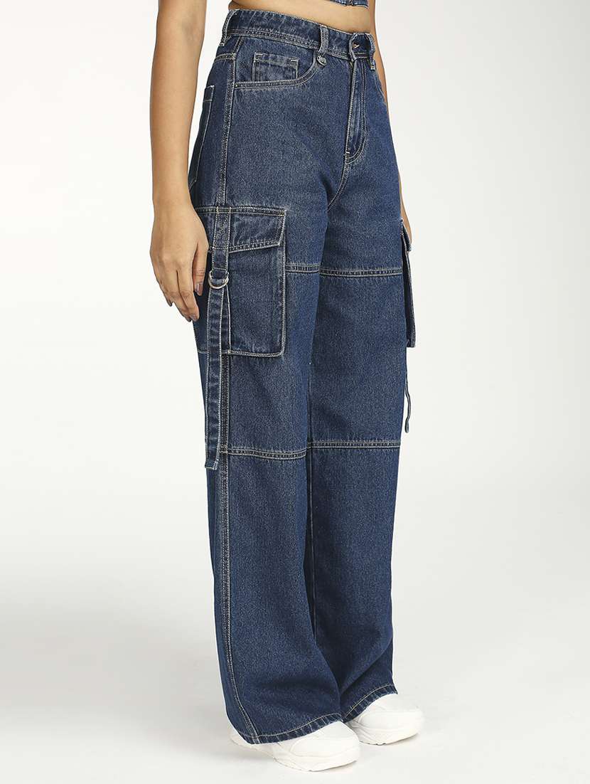 women solid high rise baggy cargo - 21997897 -  Standard Image - 2