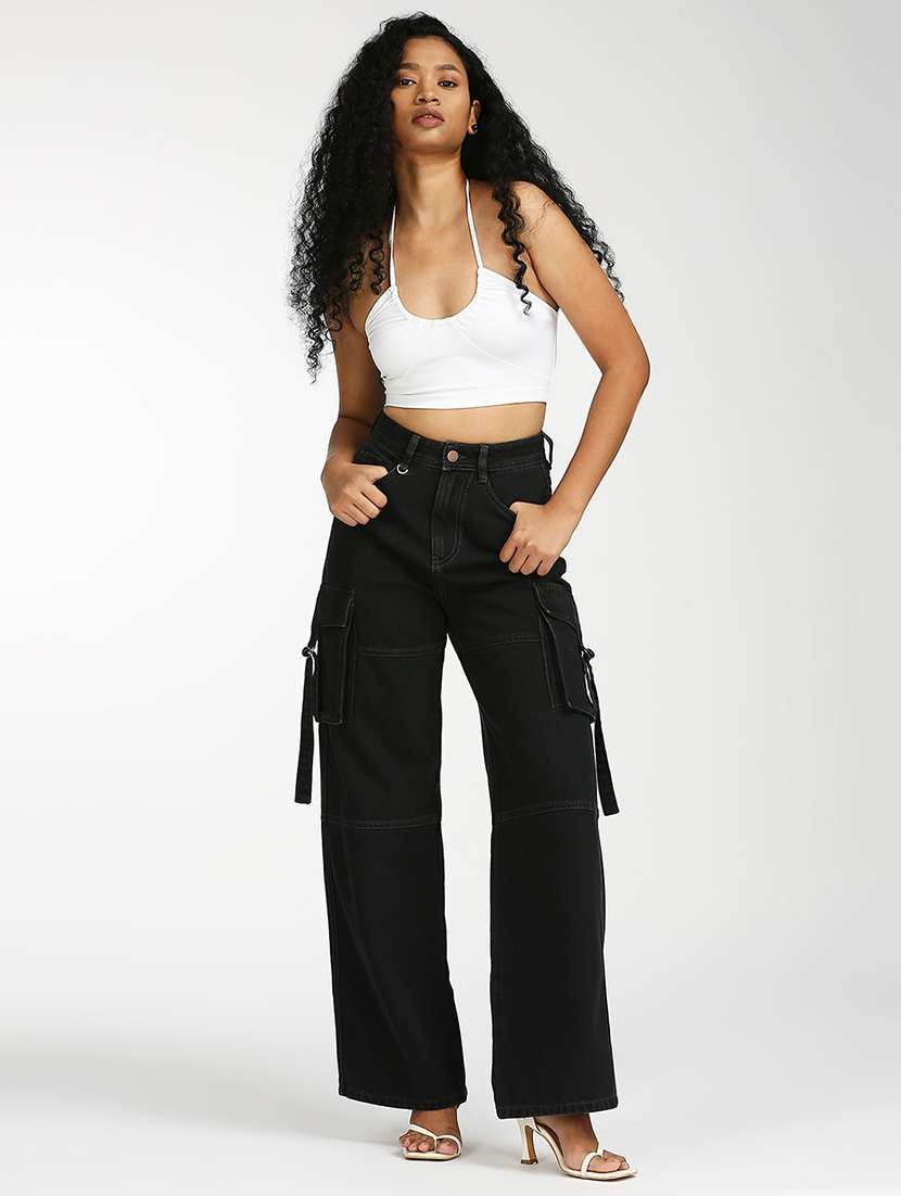 women solid high rise wide leg cargo - 21997898 -  Standard Image - 7