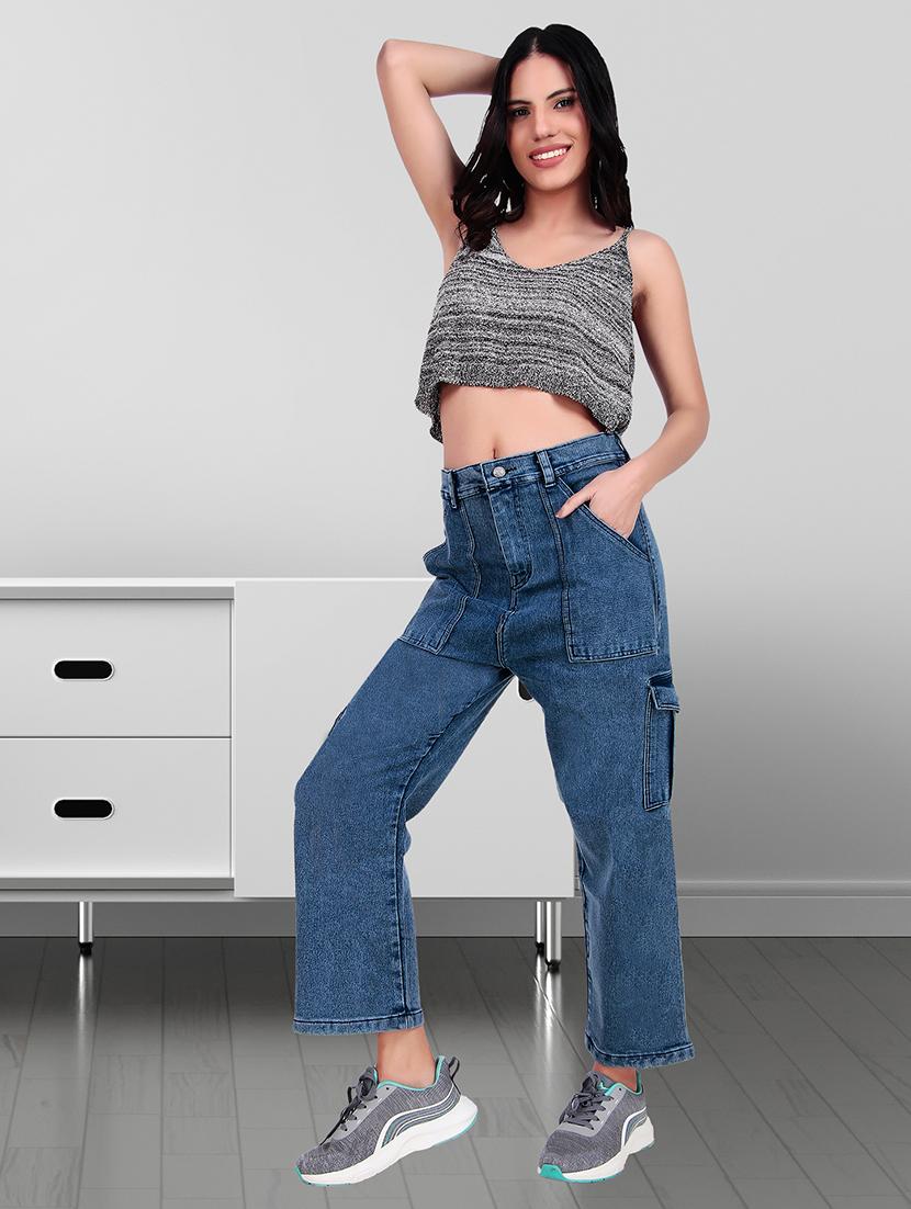 women solid mid rise denim cargo - 21997915 - Standard Image - 2