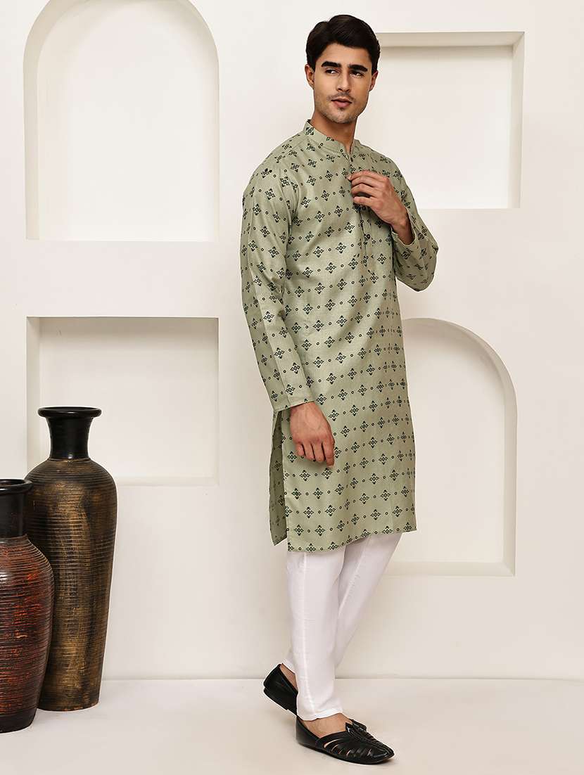 men printed mandarin neck long kurta - 21997925 -  Standard Image - 2