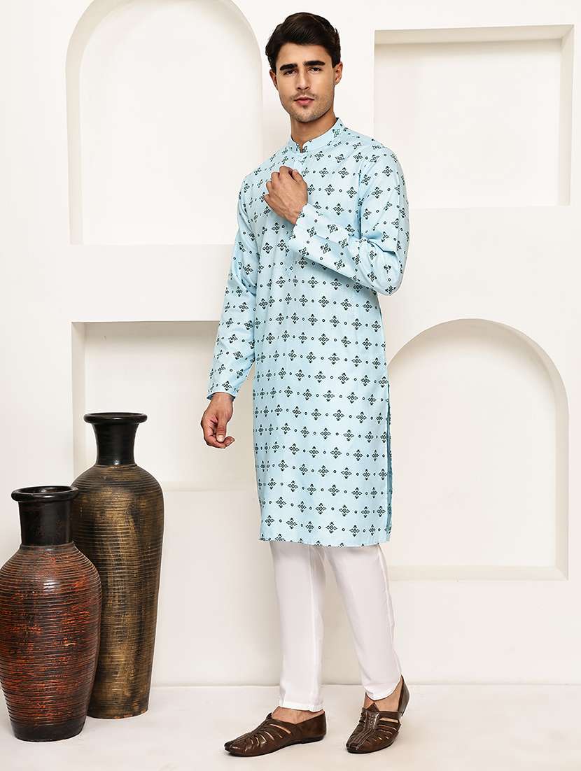 men printed mandarin neck long kurta - 21997926 -  Standard Image - 2