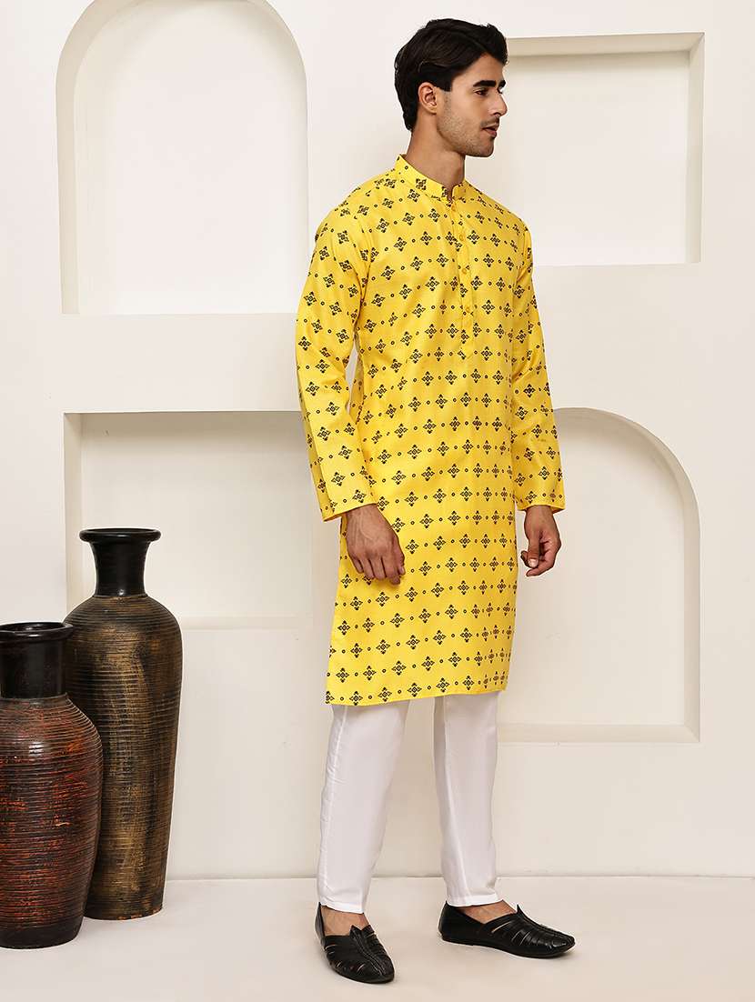 men printed mandarin neck long kurta - 21997927 - Standard Image - 2