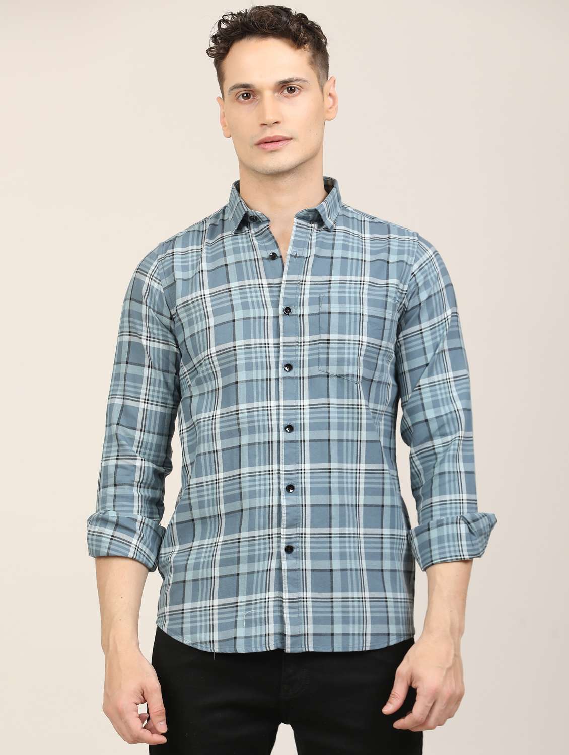men checkered long sleeve regular fit casual shirt - 21997937 -  Standard Image - 2