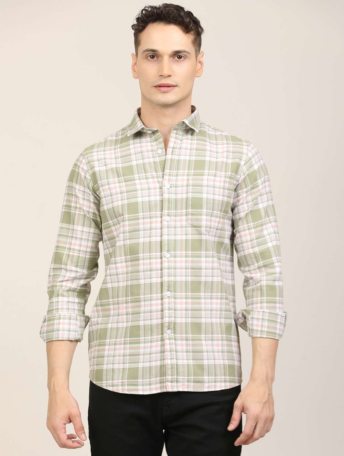 men checkered long sleeve regular fit casual shirt - 21997938 -  Standard Image - 2