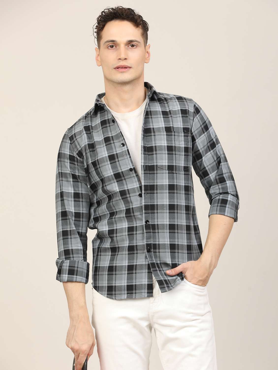 men checkered long sleeve regular fit casual shirt - 21997942 -  Standard Image - 2