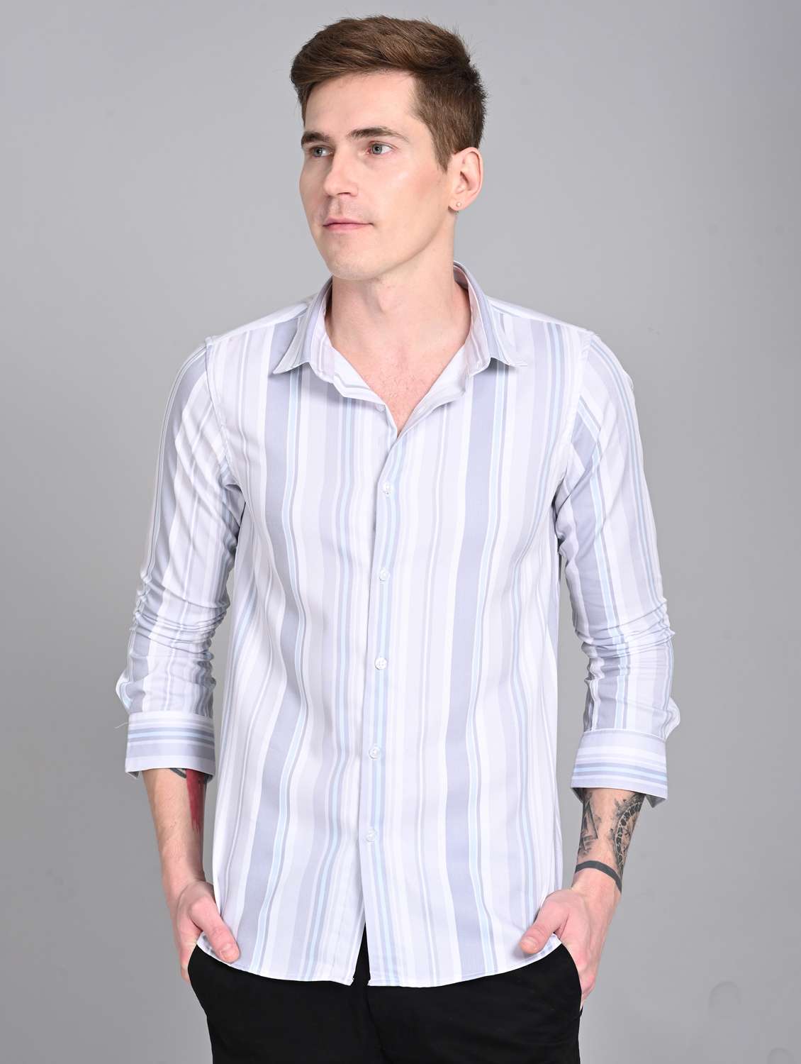 men striped long sleeve regular fit casual shirt - 21997962 -  Standard Image - 2
