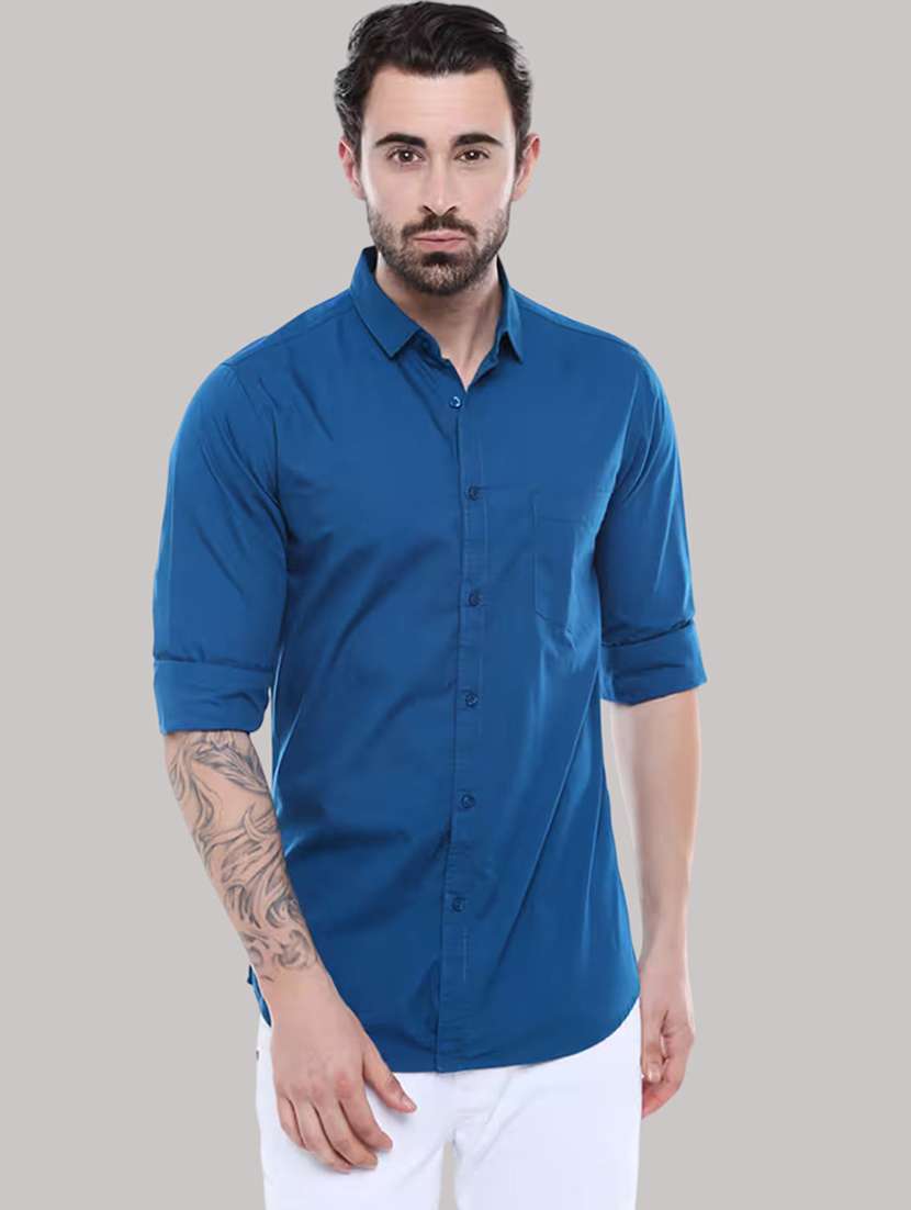 men solid long sleeve slim fit casual shirt