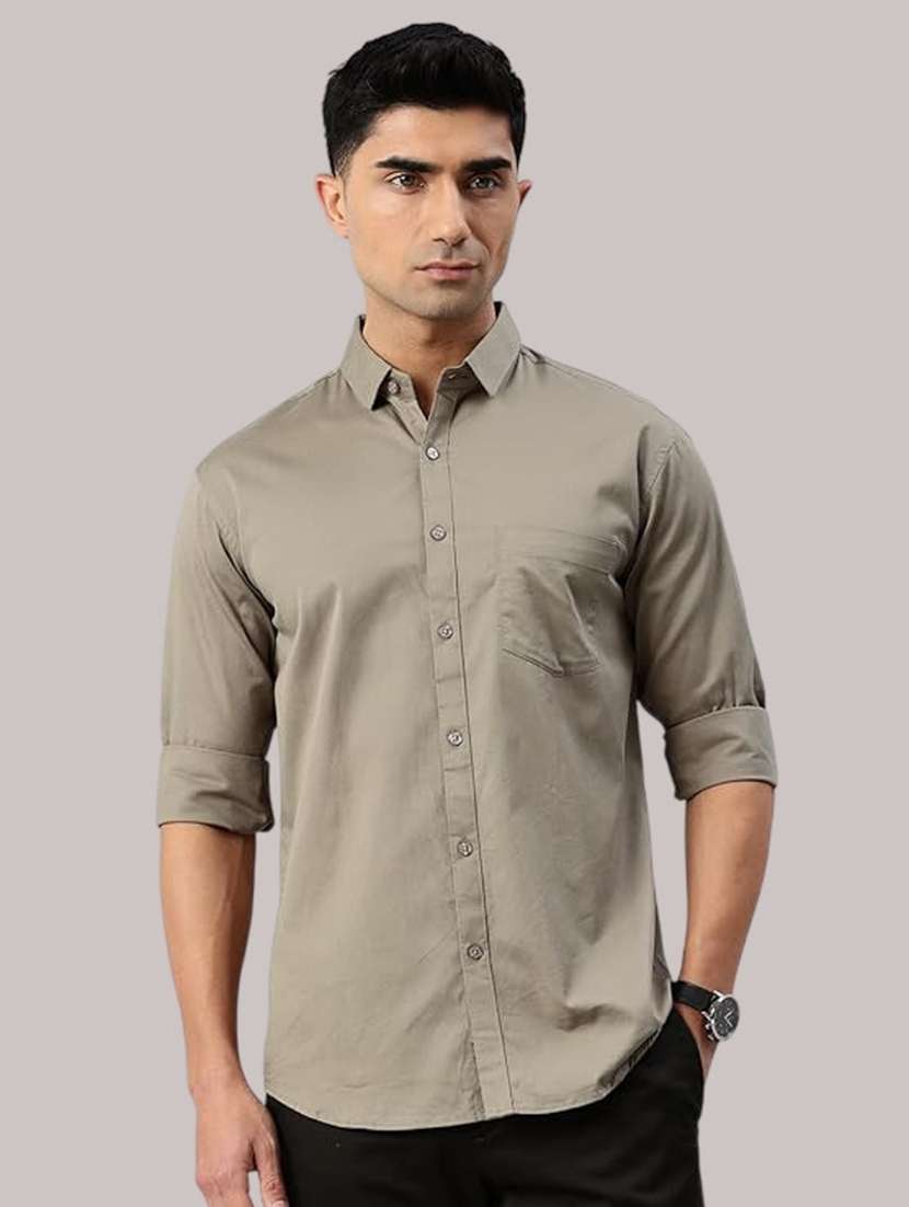 men solid long sleeve slim fit casual shirt