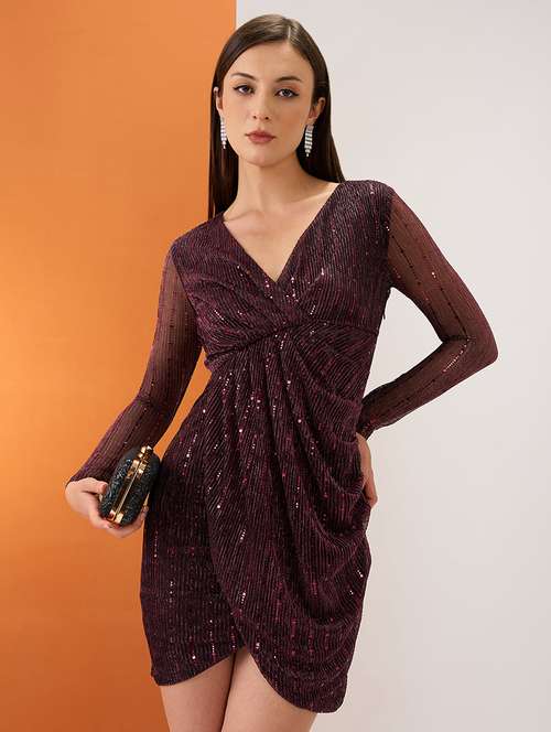 globus women multicolour wrap v-neck spangle embellished tulip hem mini bodycon party dress - 21997983 -  Standard Image - 0