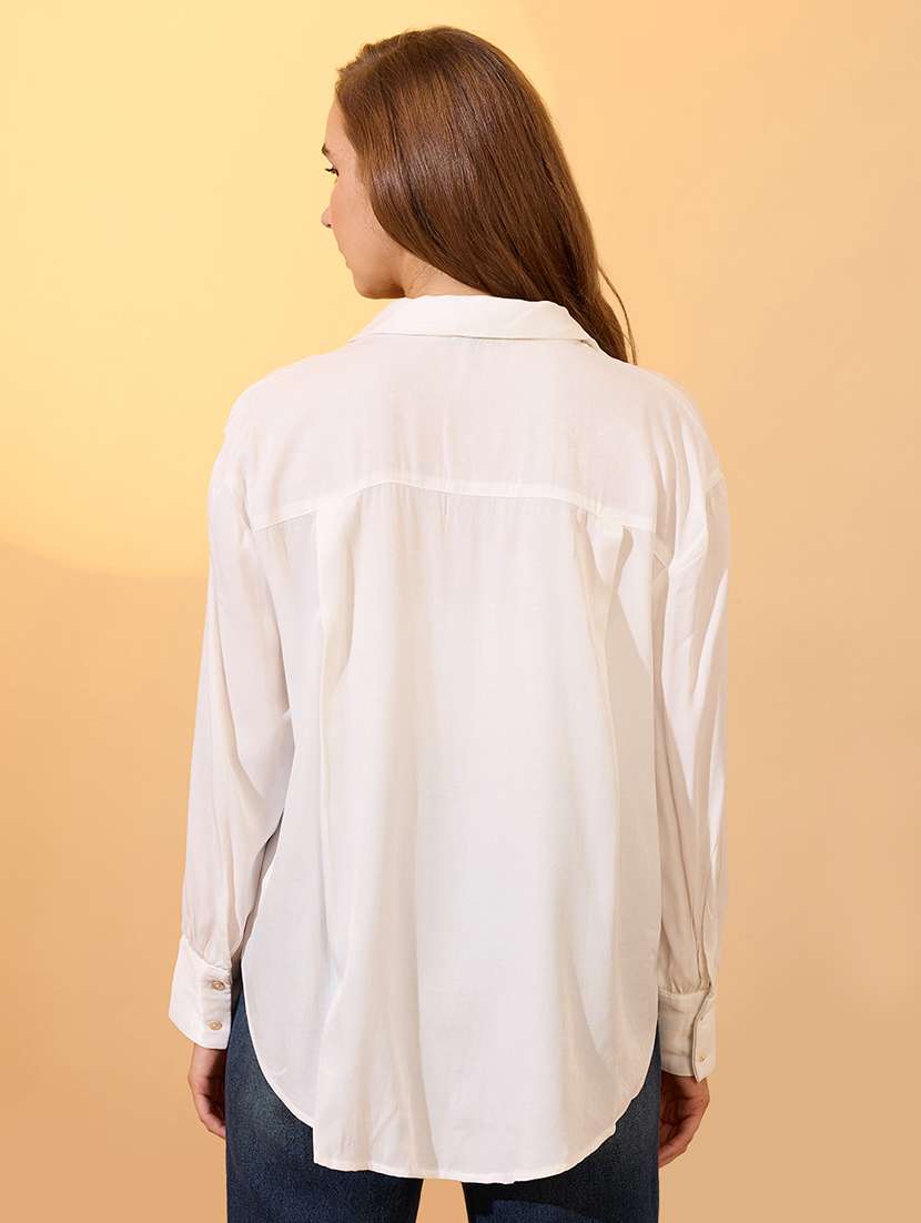 globus women white floral embroidered collared neck cuffed sleeves resort shirt - 21997998 - Standard Image - 2