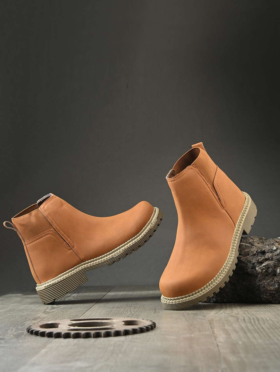 men tan slip on boot