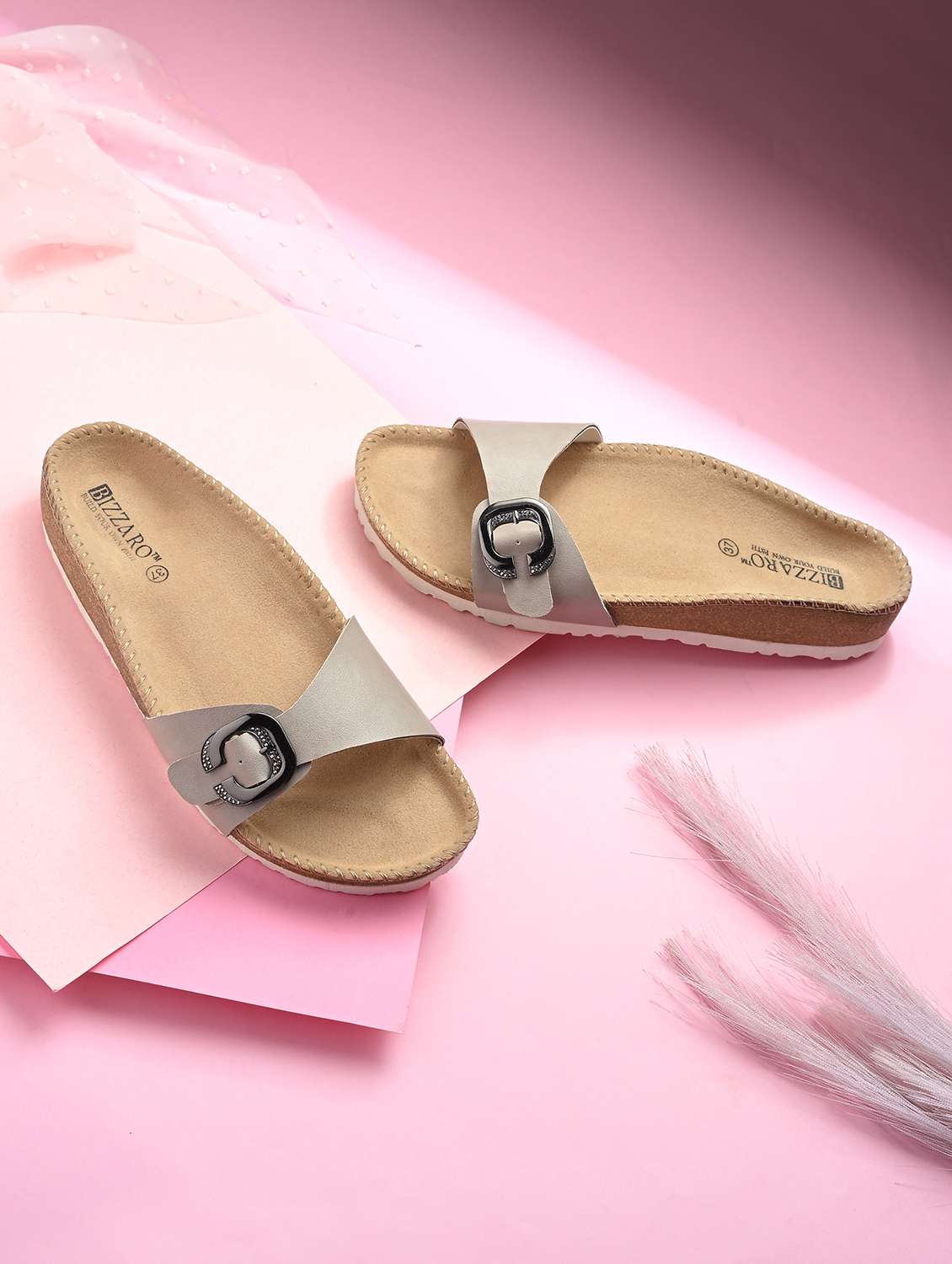 women grey slip on sandal