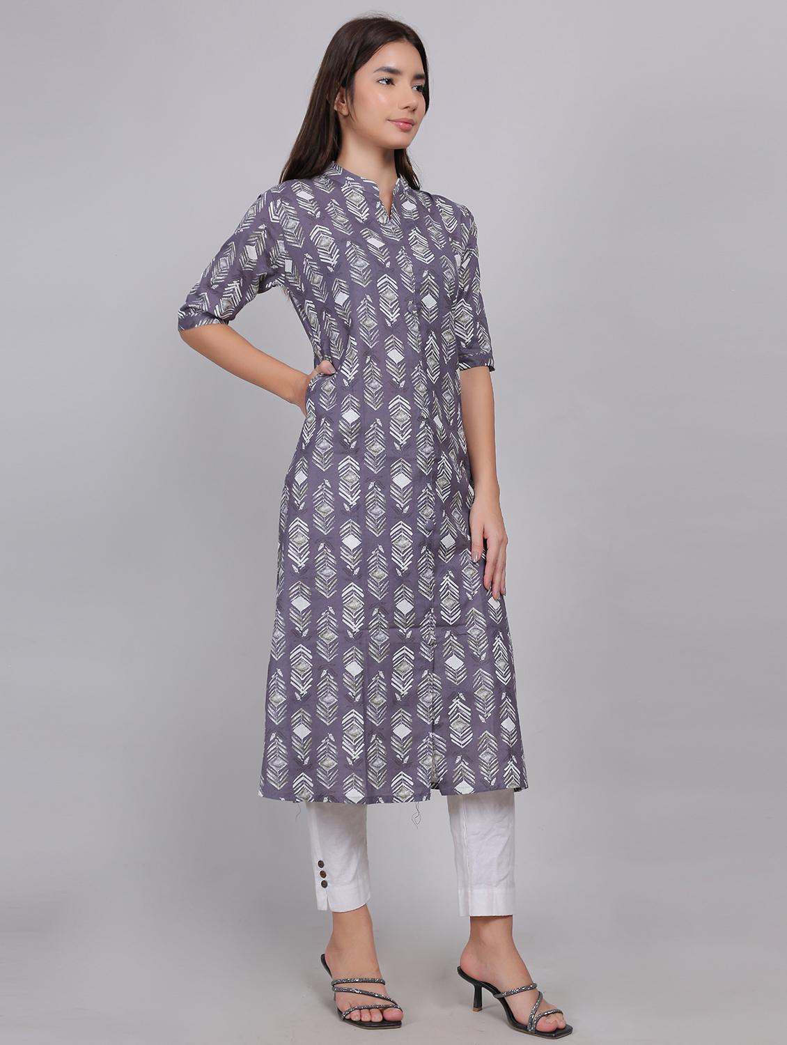 women printed elbow length sleeve a-line kurta - 21998115 - Standard Image - 2