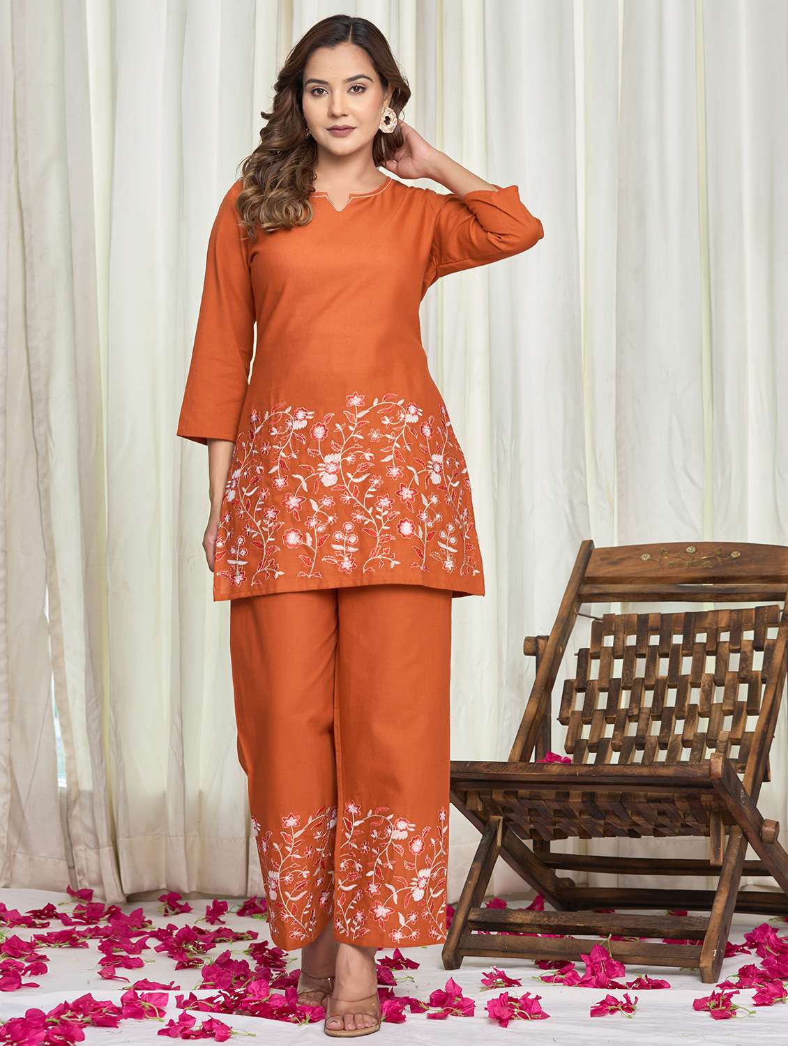 women floral three quarter sleeve ethnic co-ord set