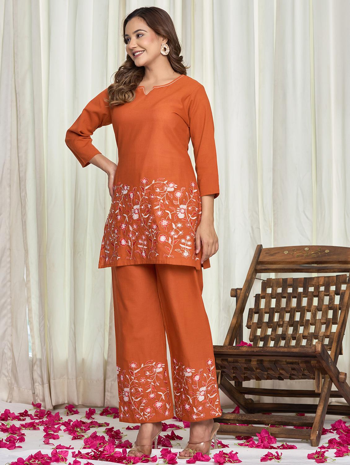 women floral three quarter sleeve ethnic co-ord set - 21998119 - Standard Image - 2