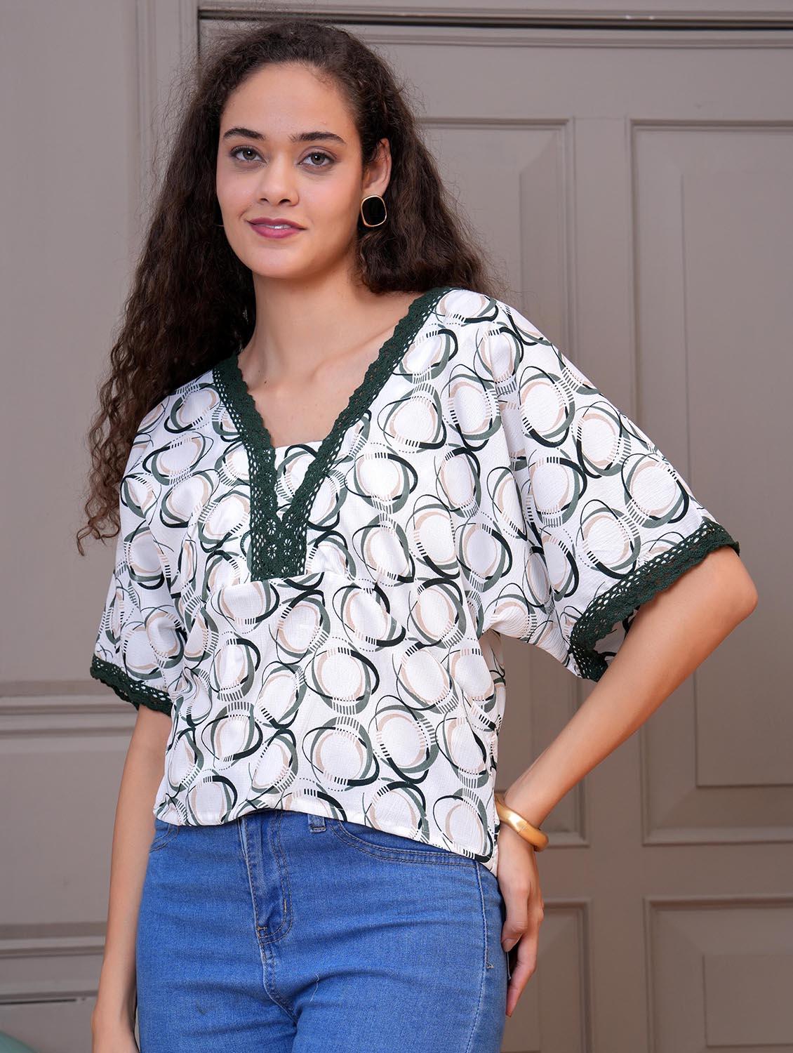 women printed batwing sleeve regular top - 21998123 - Standard Image - 2