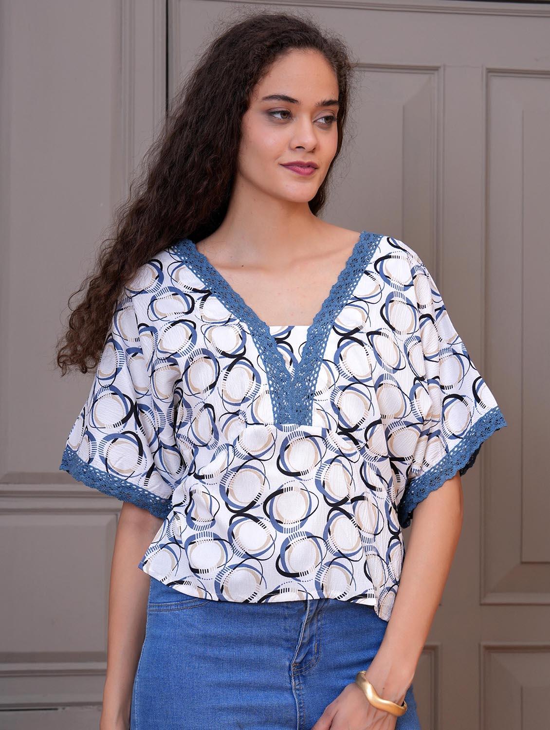 women printed batwing sleeve regular top - 21998124 - Standard Image - 2