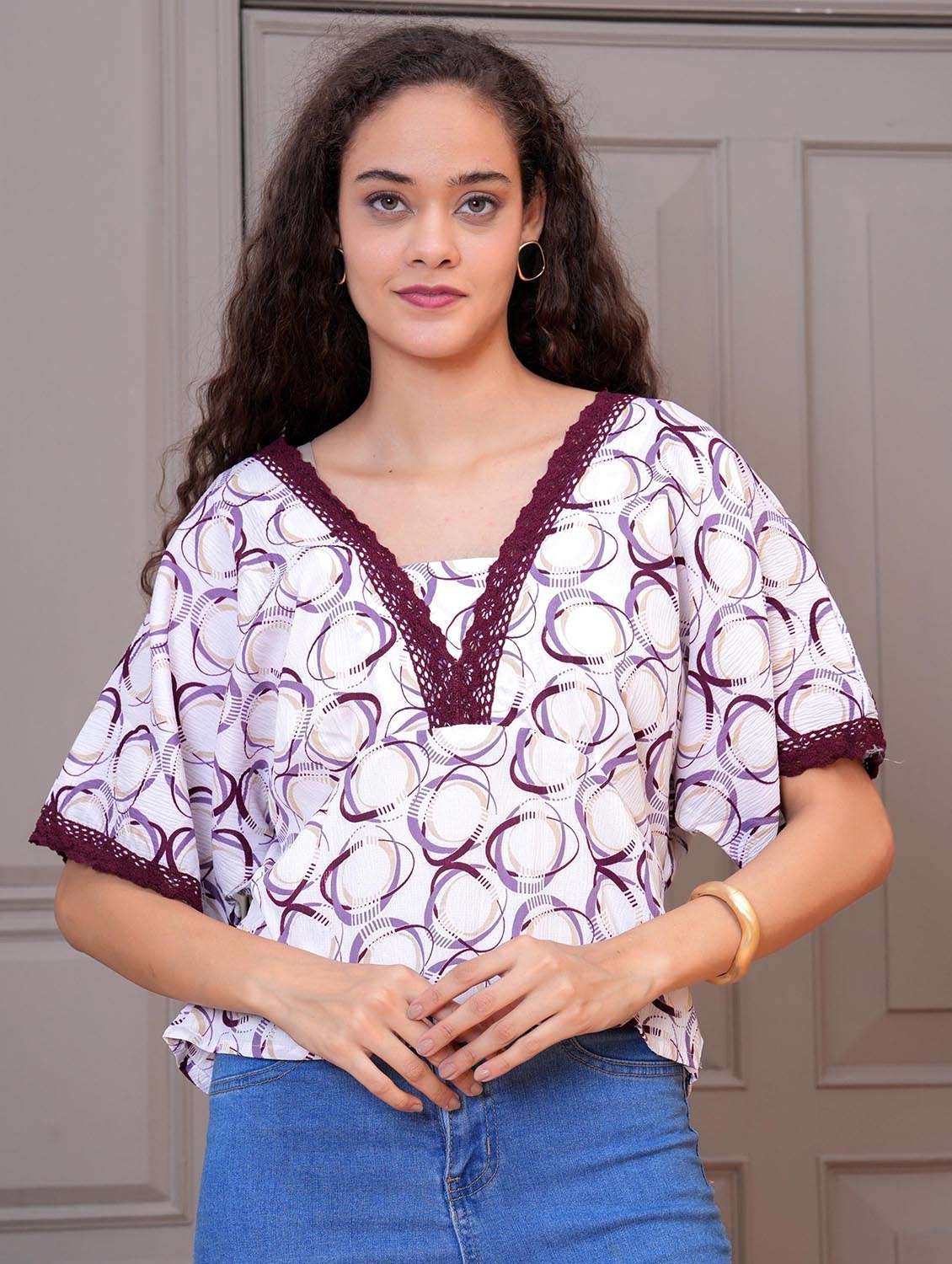 women printed batwing sleeve regular top - 21998125 - Zoom Image - 0