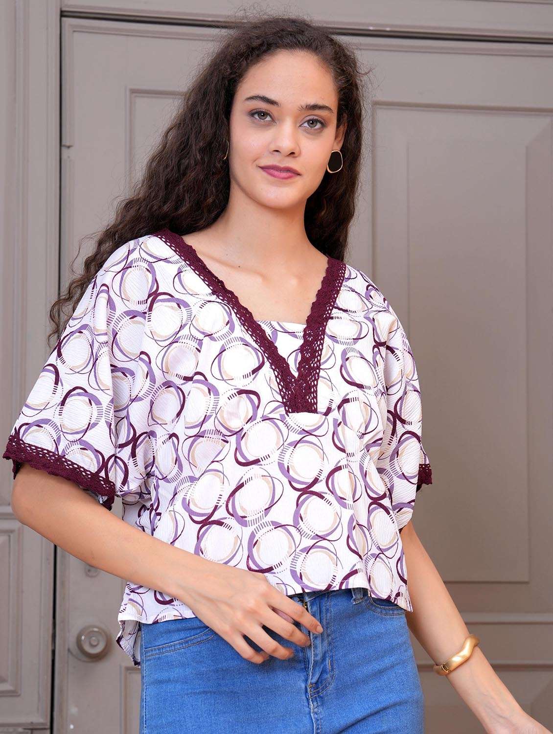 women printed batwing sleeve regular top - 21998125 - Standard Image - 2