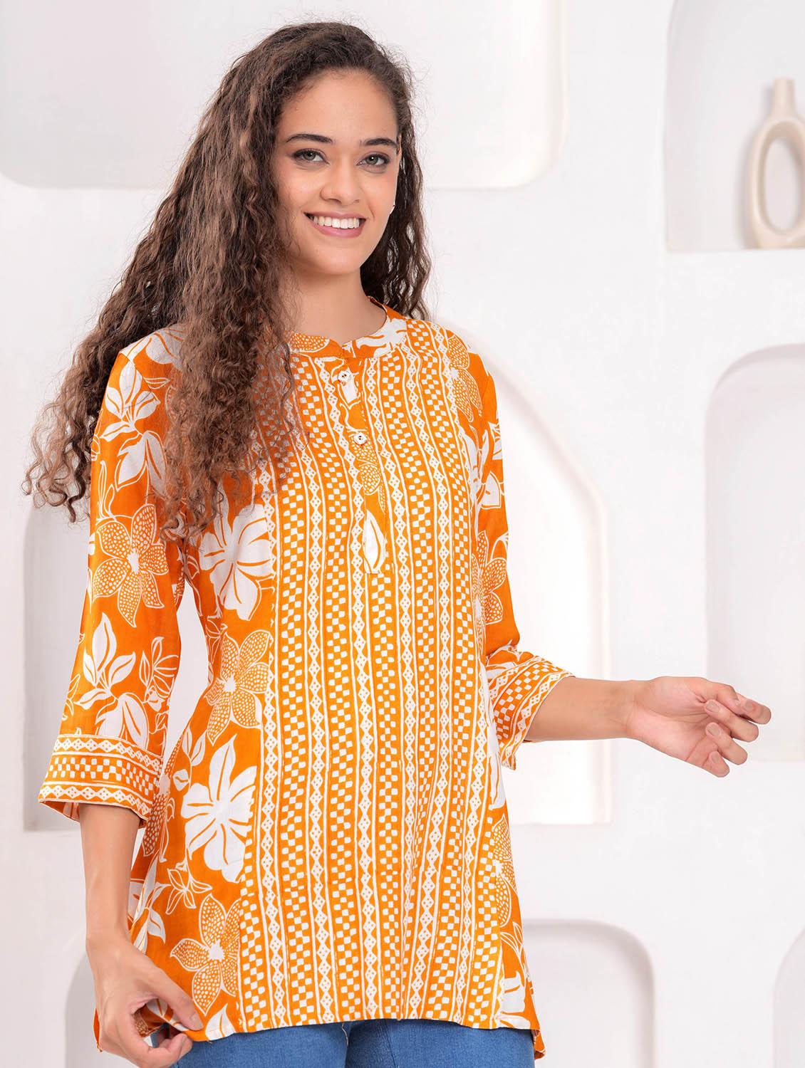 women printed three quarter sleeve a-line kurti - 21998128 - Standard Image - 2