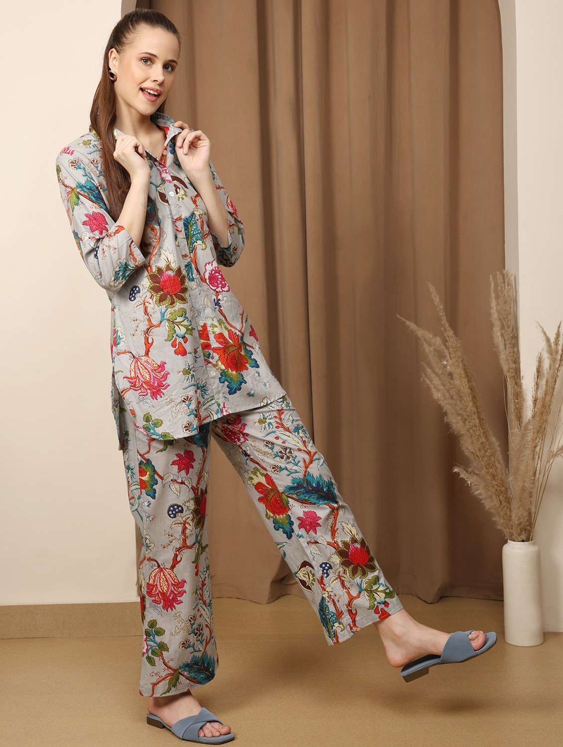 women floral printed three quarter sleeve ethnic co-ord set - 21998210 - Standard Image - 2