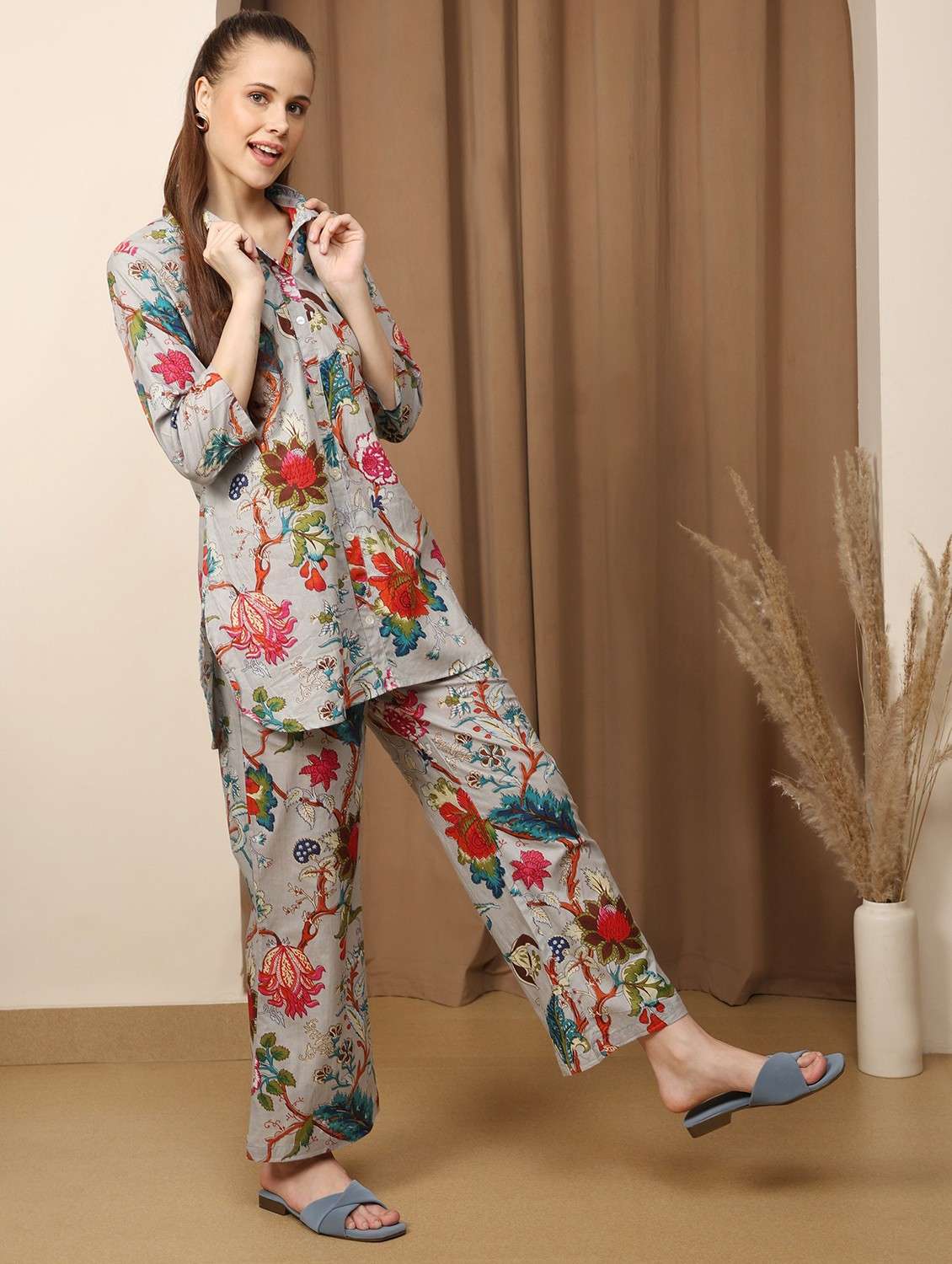 women floral printed three quarter sleeve ethnic co-ord set - 21998231 - Standard Image - 2
