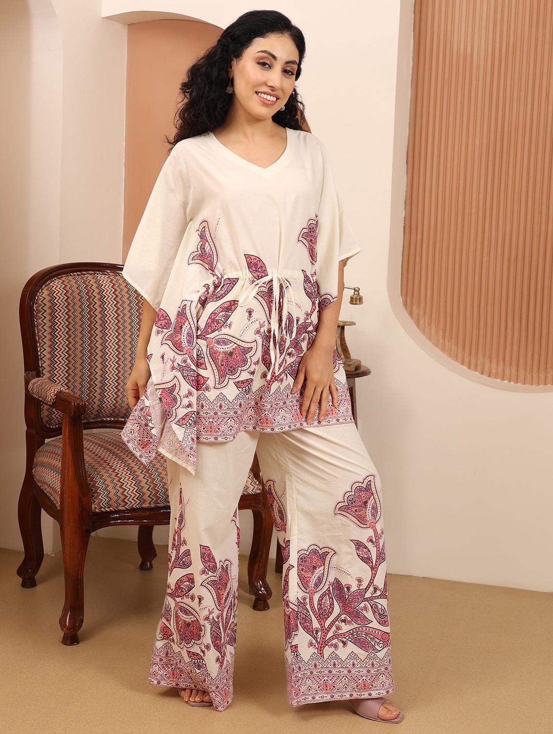 women floral printed kimono sleeve ethnic co-ord set - 21998257 - Standard Image - 2
