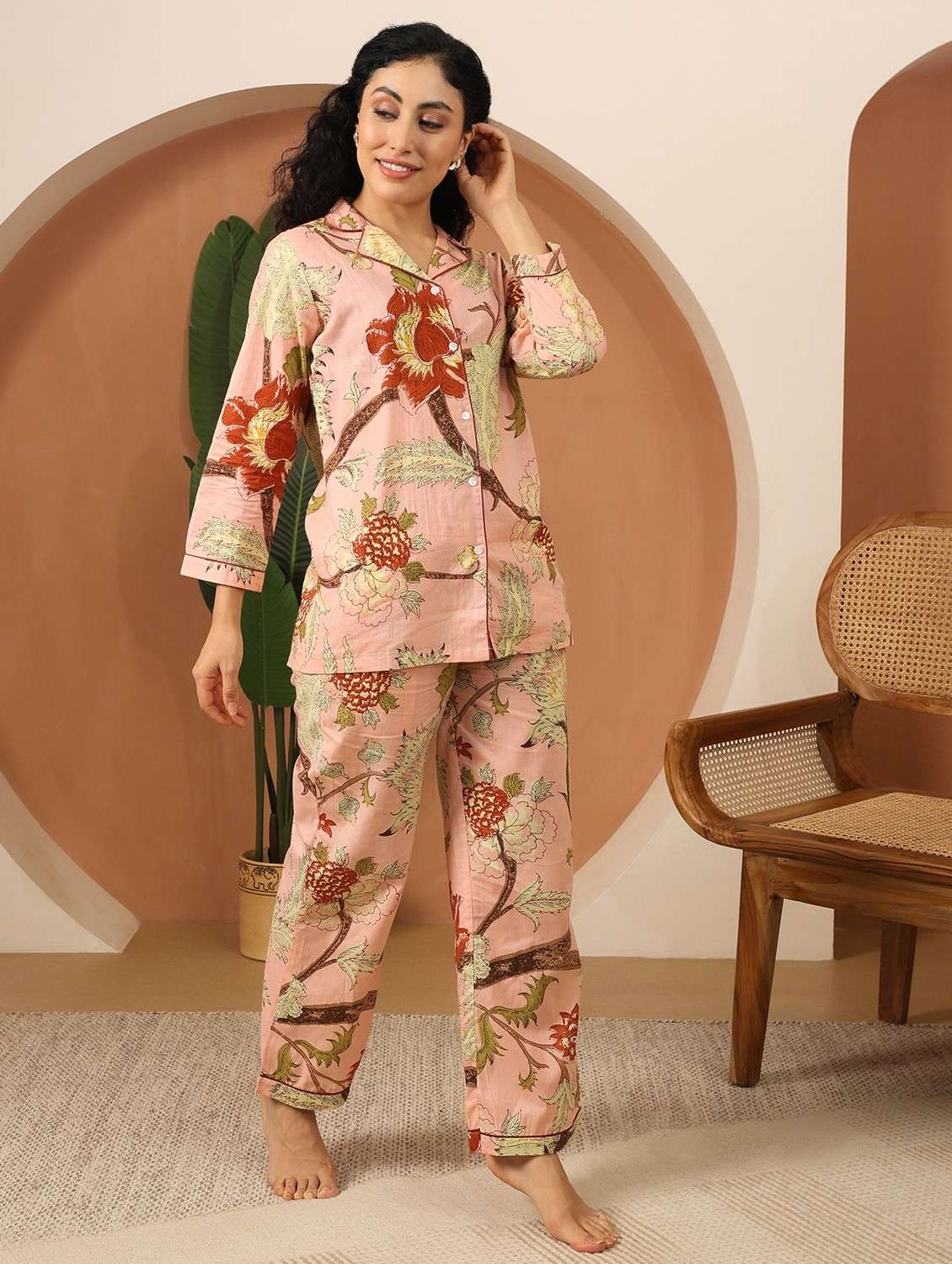 women printed long sleeve pyjama set night wear - 21998264 - Standard Image - 2