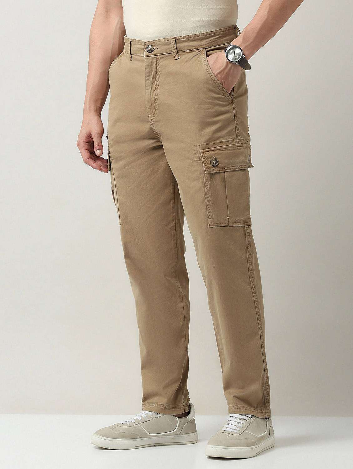 men solid mid rise relaxed fit cargo - 21998324 - Standard Image - 2