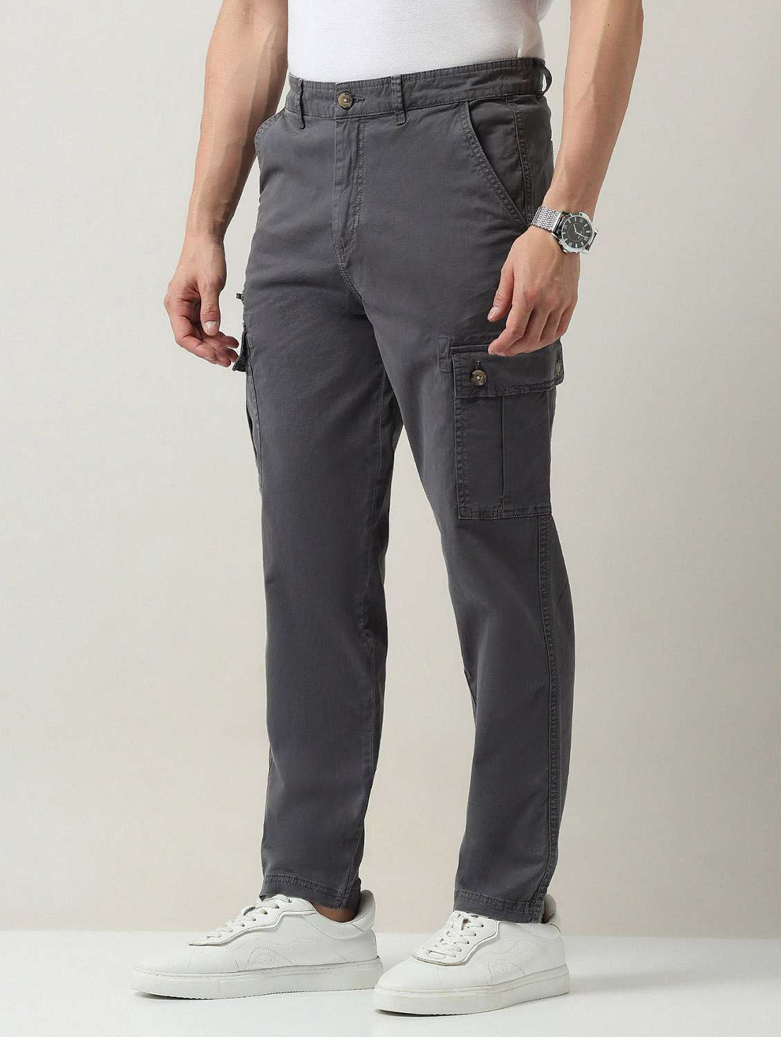 men solid mid rise relaxed fit cargo - 21998325 - Standard Image - 2