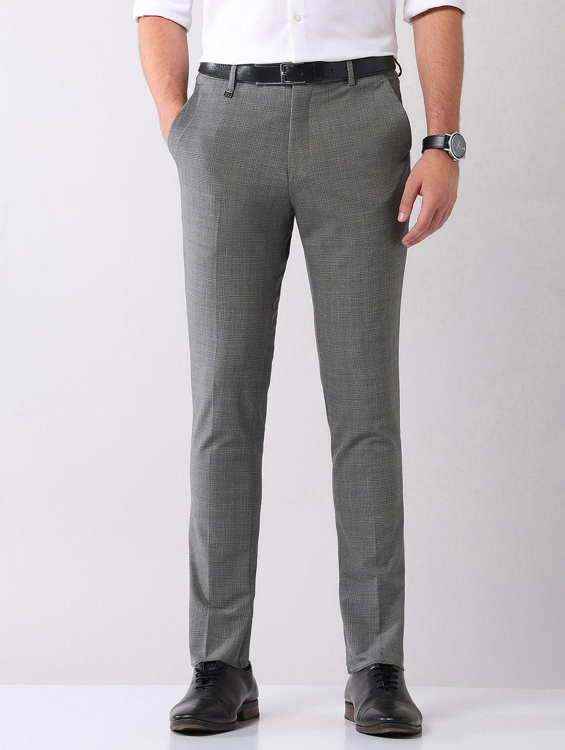 men checkered mid rise casual trouser