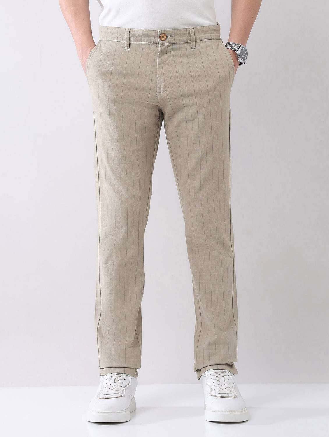 men striped mid rise straight fit chinos - 21998340 -  Standard Image - 2