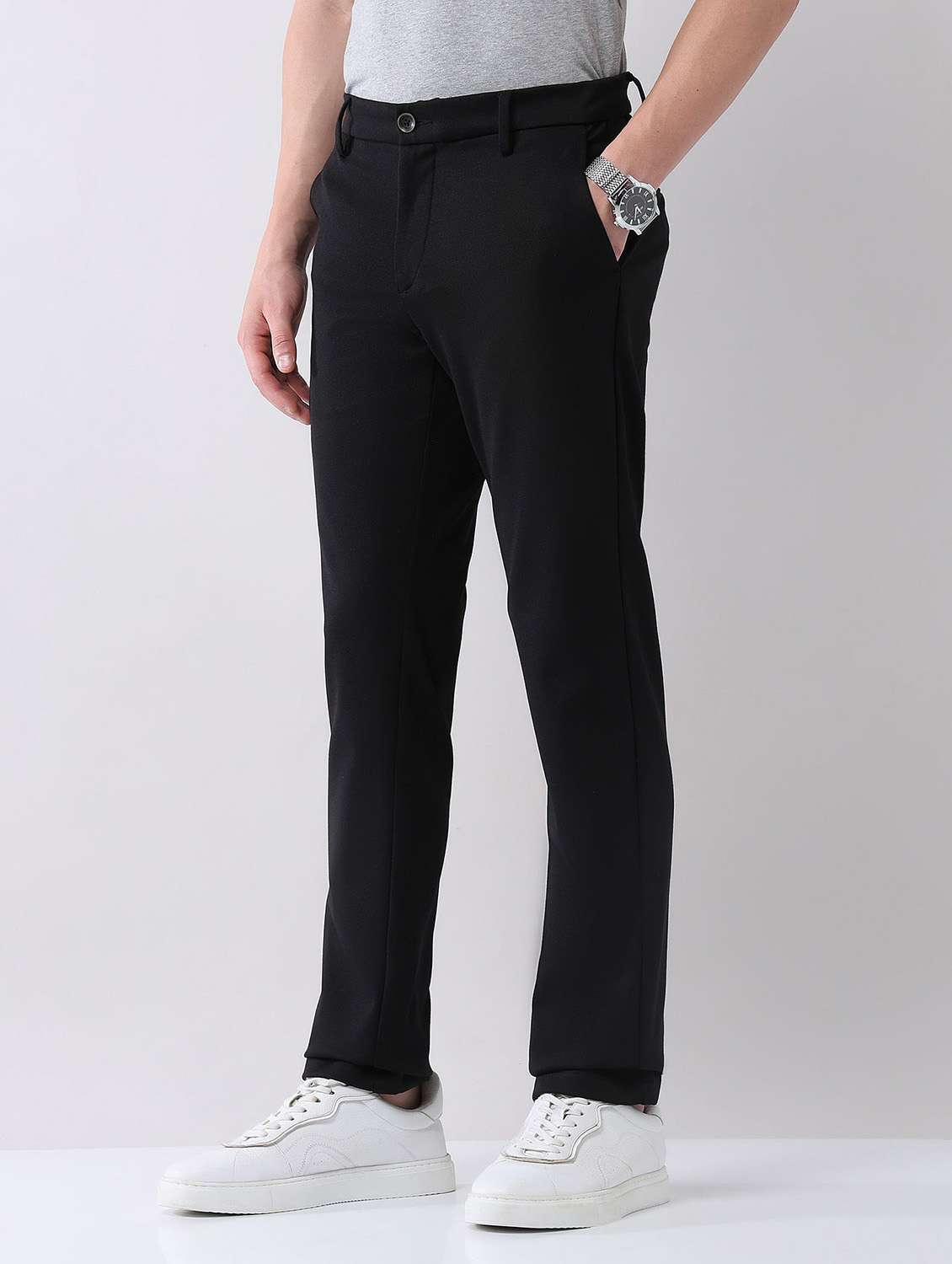 men solid mid rise straight fit chinos - 21998354 - Standard Image - 2