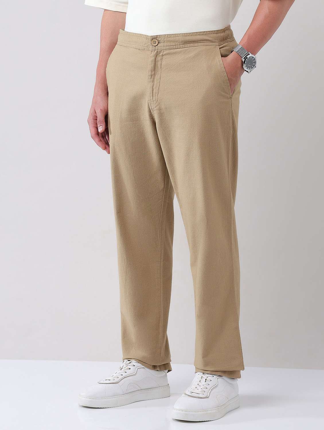 men solid mid rise straight fit chinos - 21998357 -  Standard Image - 2