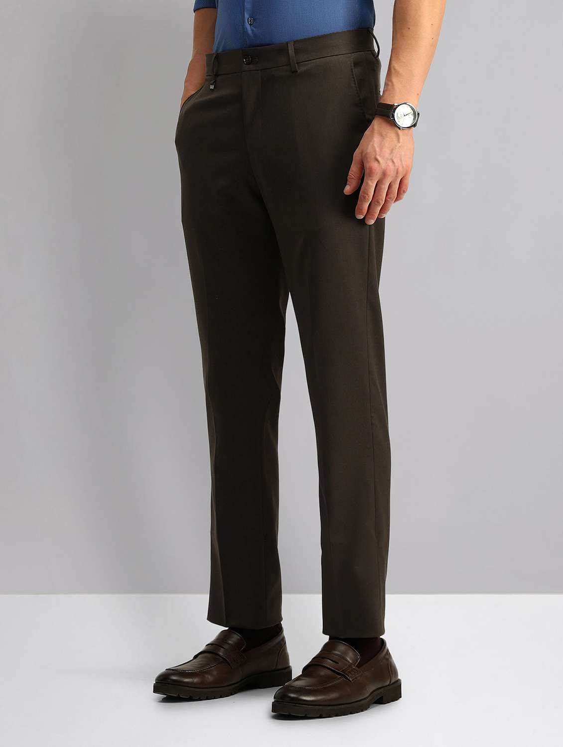 men solid mid rise slim fit formal trouser - 21998363 -  Standard Image - 2