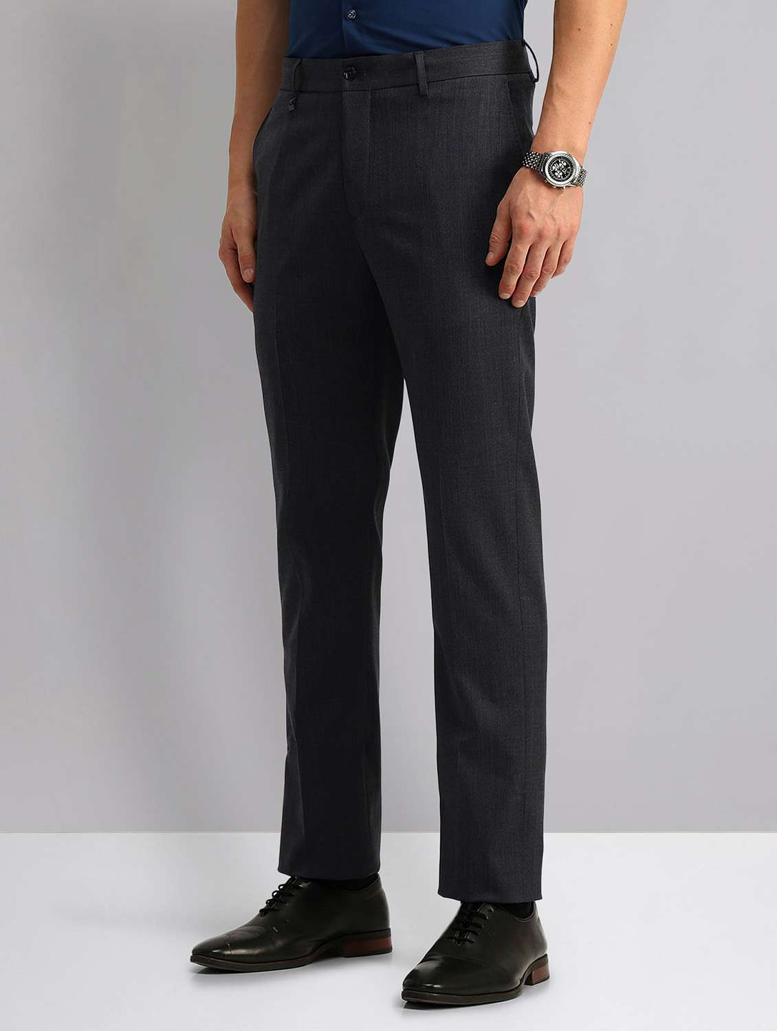 men solid mid rise formal trouser - 21998364 -  Standard Image - 2