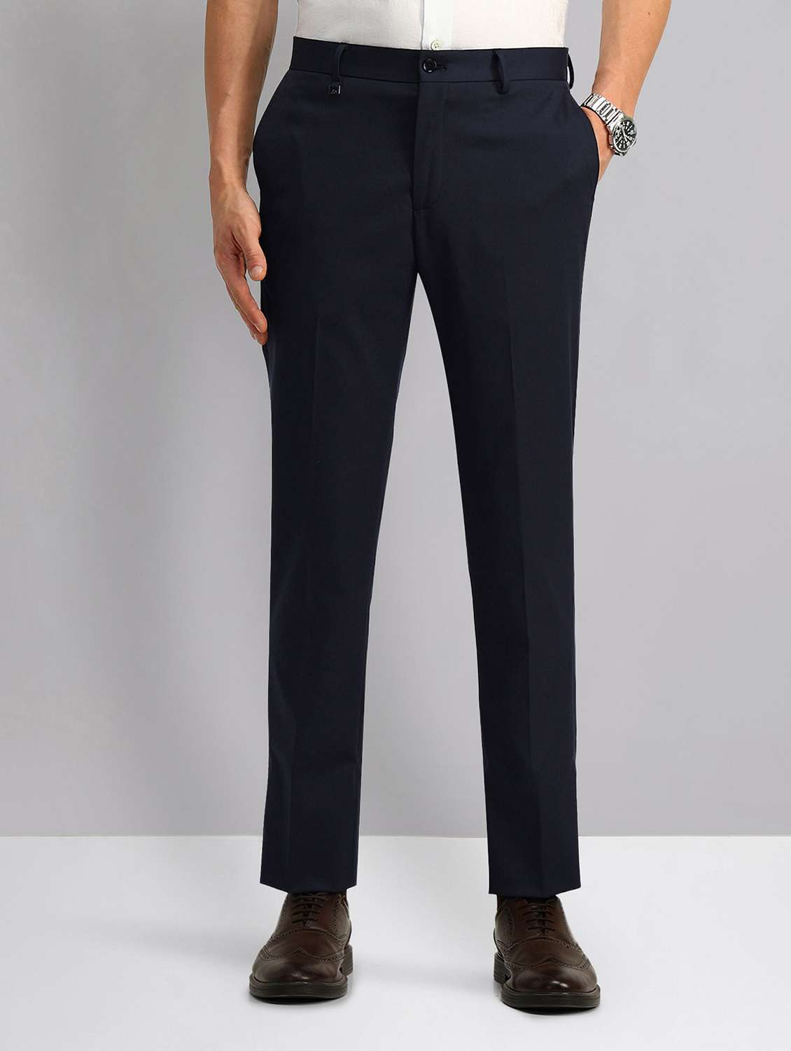 men solid mid rise formal trouser - 21998365 -  Standard Image - 2