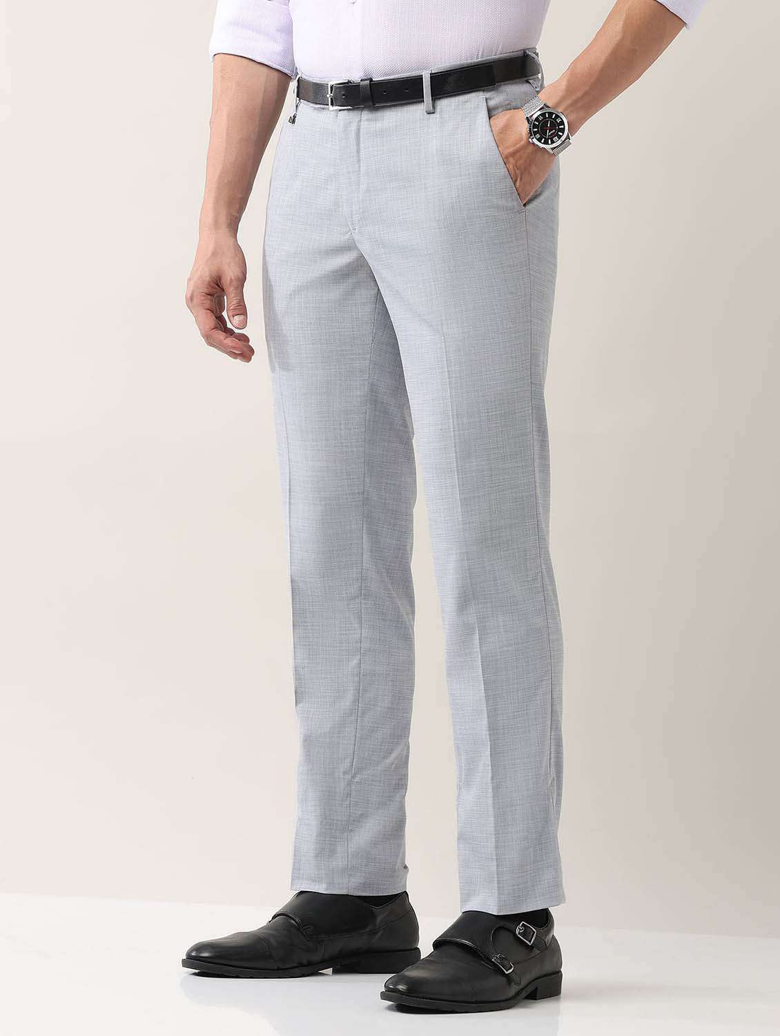 men solid mid rise formal trouser - 21998367 -  Standard Image - 2